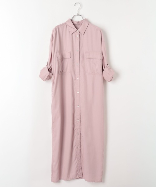BAYFLOW（ベイフロー）の「[さらりとした肌触り]テンセル(TM)シャツワンピース（ワンピース・レディース・ネイビー/キャメル/ピンク/カーキ・MEDIUM/SMALL）」の19枚目の写真