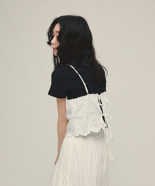 eL(エル)の「【eL】Made in India Embroidery Cami/645532(キャミソール・レディース・オフホワイト/ブラック・FREE)」の6枚目の写真