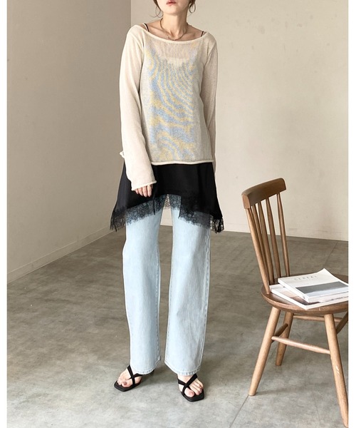 She's Closet(シーズクローゼット)の「アシンメトリー ヘム ロング丈 サテンレースキャミソール チュニック(キャミソール・レディース・アイボリー/ベージュ/ブラック・FREE)」の4枚目の写真