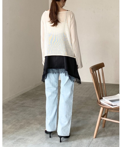 She's Closet(シーズクローゼット)の「アシンメトリー ヘム ロング丈 サテンレースキャミソール チュニック(キャミソール・レディース・アイボリー/ベージュ/ブラック・FREE)」の5枚目の写真