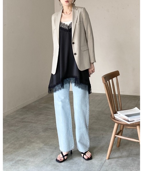 She's Closet(シーズクローゼット)の「アシンメトリー ヘム ロング丈 サテンレースキャミソール チュニック(キャミソール・レディース・アイボリー/ベージュ/ブラック・FREE)」の7枚目の写真