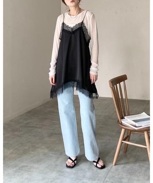 She's Closet(シーズクローゼット)の「アシンメトリー ヘム ロング丈 サテンレースキャミソール チュニック(キャミソール・レディース・アイボリー/ベージュ/ブラック・FREE)」の8枚目の写真