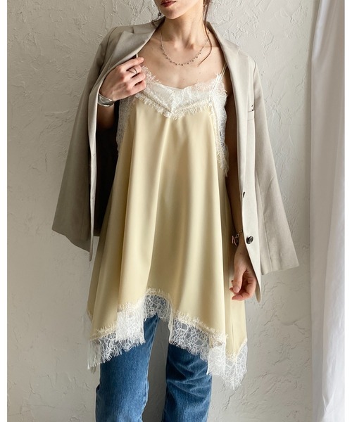 She's Closet(シーズクローゼット)の「アシンメトリー ヘム ロング丈 サテンレースキャミソール チュニック(キャミソール・レディース・アイボリー/ベージュ/ブラック・FREE)」の10枚目の写真