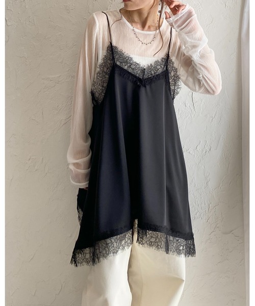 She's Closet(シーズクローゼット)の「アシンメトリー ヘム ロング丈 サテンレースキャミソール チュニック(キャミソール・レディース・アイボリー/ベージュ/ブラック・FREE)」の11枚目の写真