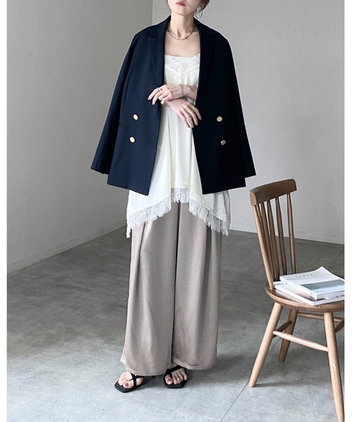 She's Closet(シーズクローゼット)の「アシンメトリー ヘム ロング丈 サテンレースキャミソール チュニック(キャミソール・レディース・アイボリー/ベージュ/ブラック・FREE)」の15枚目の写真