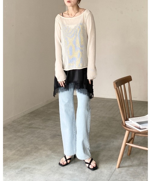 She's Closet(シーズクローゼット)の「アシンメトリー ヘム ロング丈 サテンレースキャミソール チュニック(キャミソール・レディース・アイボリー/ベージュ/ブラック・FREE)」の19枚目の写真