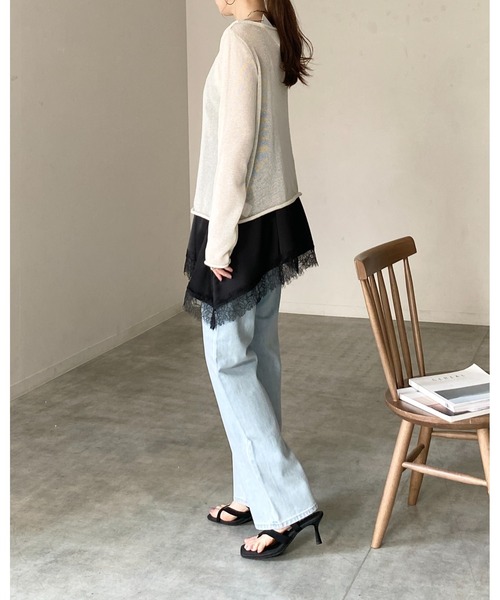 She's Closet(シーズクローゼット)の「アシンメトリー ヘム ロング丈 サテンレースキャミソール チュニック(キャミソール・レディース・アイボリー/ベージュ/ブラック・FREE)」の20枚目の写真