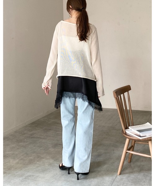 She's Closet(シーズクローゼット)の「アシンメトリー ヘム ロング丈 サテンレースキャミソール チュニック(キャミソール・レディース・アイボリー/ベージュ/ブラック・FREE)」の21枚目の写真