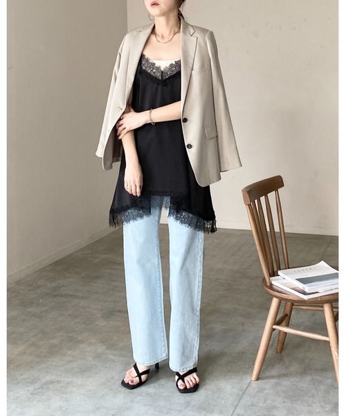 She's Closet(シーズクローゼット)の「アシンメトリー ヘム ロング丈 サテンレースキャミソール チュニック(キャミソール・レディース・アイボリー/ベージュ/ブラック・FREE)」の22枚目の写真