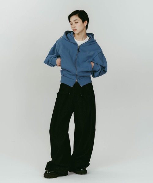 Knuth Marf(クヌースマーフ)の「Knuth Marf/クヌースマーフ pierced hooded sweatshirt(パーカー・レディース・ブルー/チャコールグレー・FREE)」の10枚目の写真
