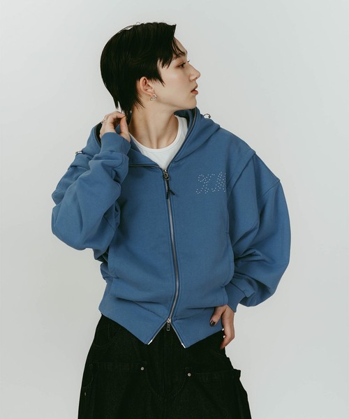 Knuth Marf(クヌースマーフ)の「Knuth Marf/クヌースマーフ pierced hooded sweatshirt(パーカー・レディース・ブルー/チャコールグレー・FREE)」の14枚目の写真