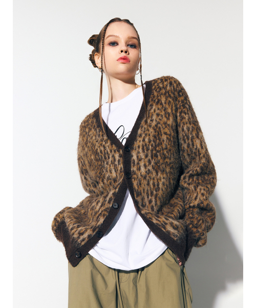 LEOPARD KNIT CARDIGAN BROWN