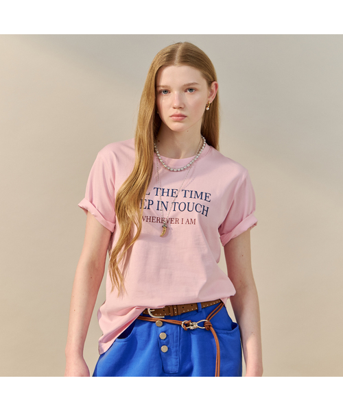 MAXZA(マージャコレクション)の「ベルベットレタリングコットン半袖Tシャツ(Tシャツ/カットソー・レディース・ピンク/スカイブルー/ネイビー・FREE)」の1枚目の写真