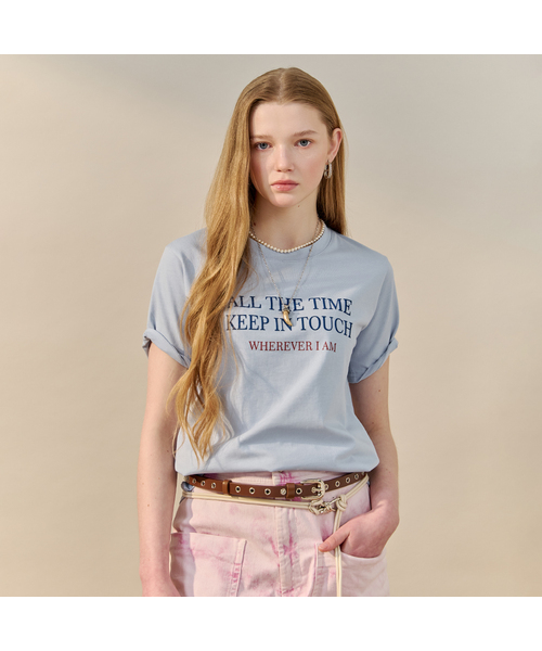 MAXZA(マージャコレクション)の「ベルベットレタリングコットン半袖Tシャツ(Tシャツ/カットソー・レディース・ピンク/スカイブルー/ネイビー・FREE)」の2枚目の写真