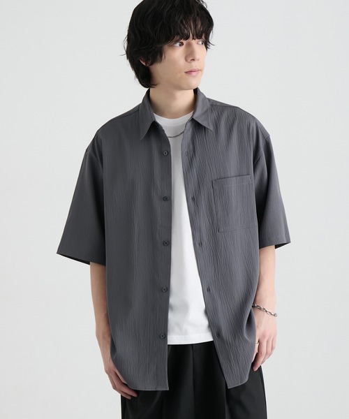 接触冷感/UVカット＞ルーズシルエット 楊柳 レギュラーカラー 半袖