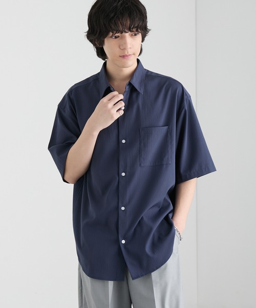 接触冷感/UVカット＞ルーズシルエット 楊柳 レギュラーカラー 半袖