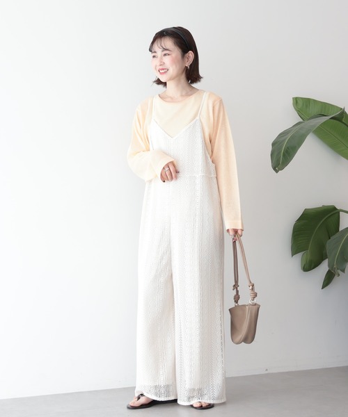 AMERICAN HOLIC（アメリカンホリック）の「レースキャミサロペット（サロペット/オーバーオール・レディース・ブラック/アイボリー/モカ・L/M）」の6枚目の写真