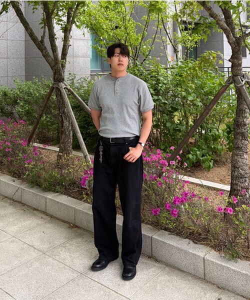 ECORR(エコル)の「ワッフルヘンリーネッククロップ半袖Tシャツ_メランジグレー(Tシャツ/カットソー・レディース・その他・1/2/3)」の6枚目の写真