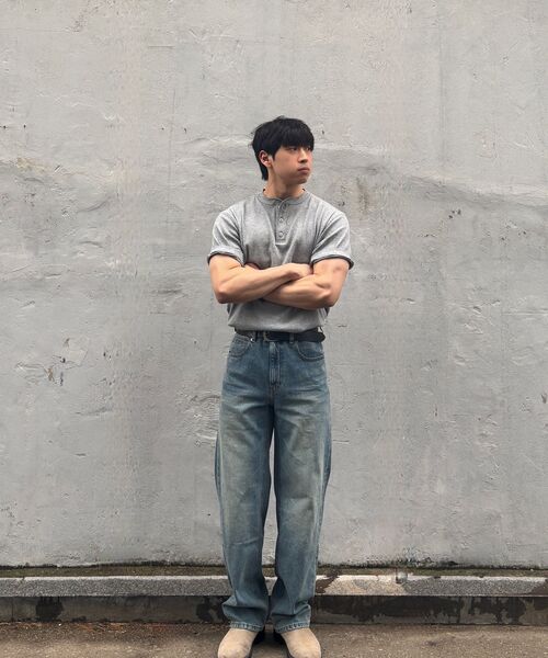 ECORR(エコル)の「ワッフルヘンリーネッククロップ半袖Tシャツ_メランジグレー(Tシャツ/カットソー・レディース・その他・1/2/3)」の7枚目の写真