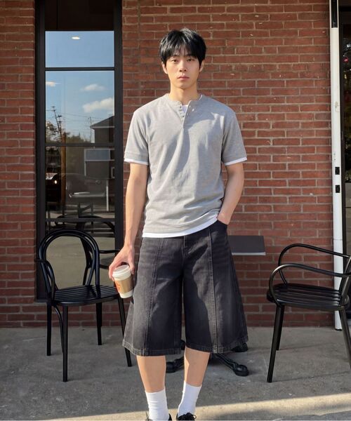 ECORR(エコル)の「ワッフルヘンリーネッククロップ半袖Tシャツ_メランジグレー(Tシャツ/カットソー・レディース・その他・1/2/3)」の8枚目の写真