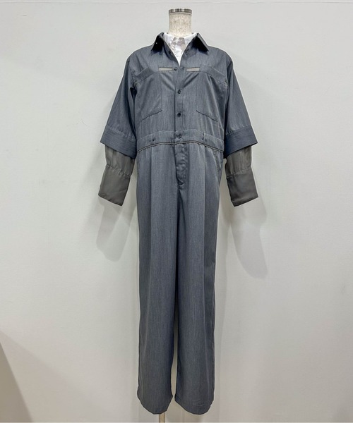 Pqran(クラン)の「重ね着風コンビネゾン(つなぎ/オールインワン・レディース・グレー×サックスブルー/グレー×ホワイト・FREE)」の2枚目の写真