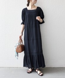 SHIPS any:〈洗濯機可能〉コットン ミックス レース 切り替え ギャザー ワンピース