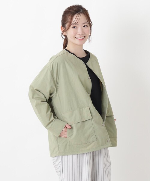 one'sterrace(ワンズテラス)の「撥水ノーカラージャケット(ノーカラージャケット・レディース・ブラック系8/カーキ系5/アイボリー系8・02)」の3枚目の写真