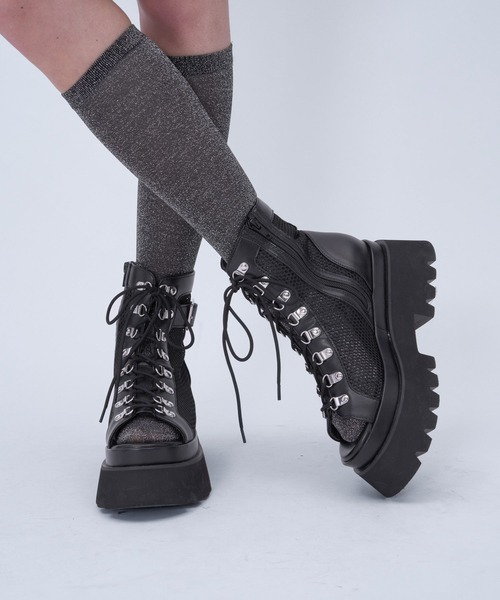 HARE（ハレ）の「サイドベルトメッシュレースアップブーサン(HARE)（サンダル・レディース・ブラック/シルバー/ブラック系その他・MEDIUM/LARGE/SMALL）」の14枚目の写真