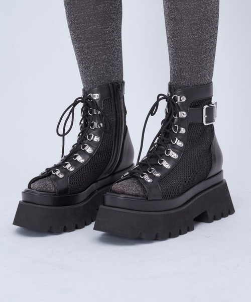 HARE（ハレ）の「サイドベルトメッシュレースアップブーサン(HARE)（サンダル・レディース・ブラック/シルバー/ブラック系その他・MEDIUM/LARGE/SMALL）」の15枚目の写真