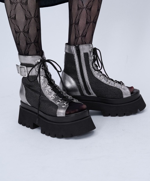 HARE（ハレ）の「サイドベルトメッシュレースアップブーサン(HARE)（サンダル・レディース・ブラック/シルバー/ブラック系その他・MEDIUM/LARGE/SMALL）」の22枚目の写真