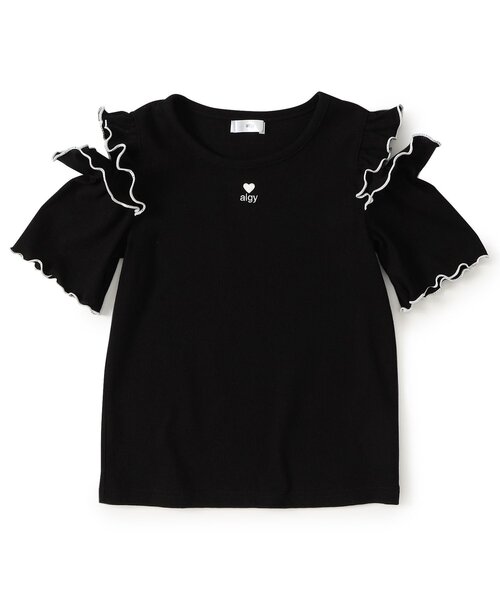 algy(アルジー)の「肩あきフリルリブTシャツ(Tシャツ/カットソー・キッズ・ブラック/オフホワイト/ピンク・130/140/150/160)」の2枚目の写真