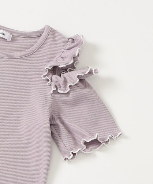 algy(アルジー)の「肩あきフリルリブTシャツ(Tシャツ/カットソー・キッズ・ブラック/オフホワイト/ピンク・130/140/150/160)」の5枚目の写真