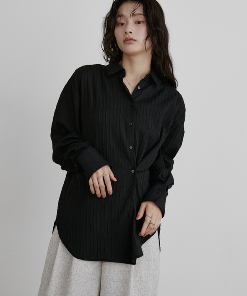 Aunt Marie's(アントマリーズ)の「シアーストライプカシュクールシャツ(シャツ/ブラウス・レディース・イエロー/ブルー/ブラック/ホワイト・FREE)」の13枚目の写真