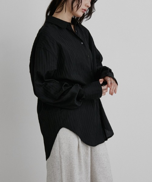 Aunt Marie's(アントマリーズ)の「シアーストライプカシュクールシャツ(シャツ/ブラウス・レディース・イエロー/ブルー/ブラック/ホワイト・FREE)」の9枚目の写真