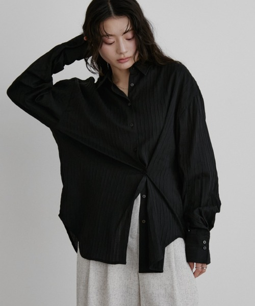 Aunt Marie's(アントマリーズ)の「シアーストライプカシュクールシャツ(シャツ/ブラウス・レディース・イエロー/ブルー/ブラック/ホワイト・FREE)」の10枚目の写真