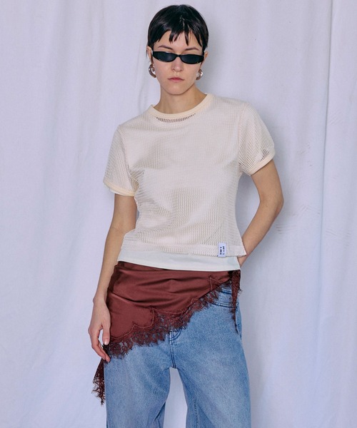 Mesh Layered T-Shirt/メッシュレイヤードTシャツ（Tシャツ/カットソー