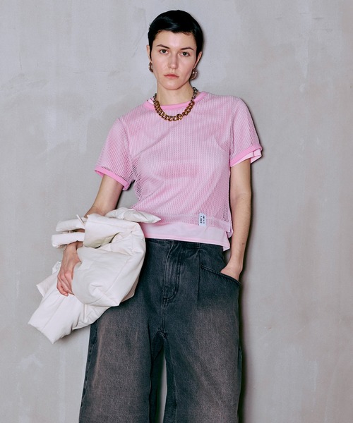 MAISON SPECIAL（メゾンスペシャル）の「Mesh Layered T-Shirt/メッシュレイヤードTシャツ（Tシャツ/カットソー・レディース・ピンク/ホワイト/ブラック・FREE）」の3枚目の写真