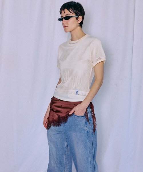 MAISON SPECIAL（メゾンスペシャル）の「Mesh Layered T-Shirt/メッシュレイヤードTシャツ（Tシャツ/カットソー・レディース・ピンク/ホワイト/ブラック・FREE）」の4枚目の写真