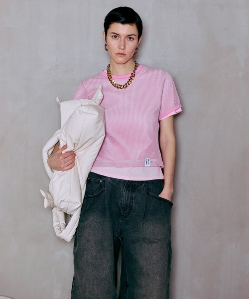 MAISON SPECIAL（メゾンスペシャル）の「Mesh Layered T-Shirt/メッシュレイヤードTシャツ（Tシャツ/カットソー・レディース・ピンク/ホワイト/ブラック・FREE）」の8枚目の写真