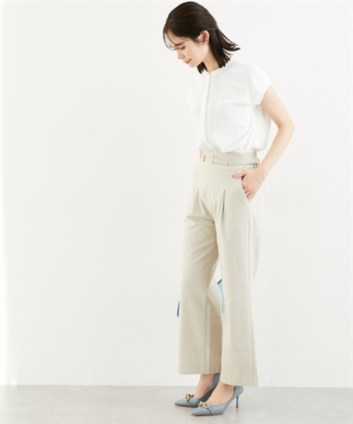 7days Life Styling(セブンデイズライフスタイリング)の「【UVカット/接触冷感】ベルト付きストレッチワイドパンツ(その他パンツ・レディース・ベージュ/ブラック・3L/LL/L/M/S)」の4枚目の写真