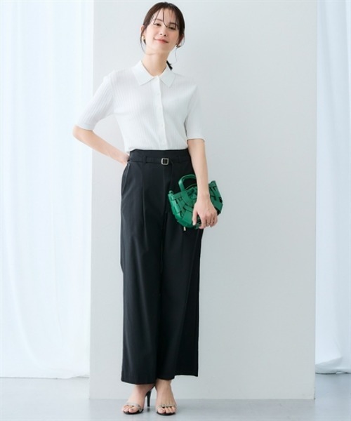 7days Life Styling(セブンデイズライフスタイリング)の「【UVカット/接触冷感】ベルト付きストレッチワイドパンツ(その他パンツ・レディース・ベージュ/ブラック・3L/LL/L/M/S)」の5枚目の写真