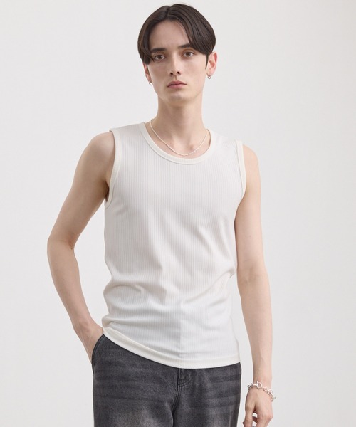 LUENNA(ルエナ)の「【LUENNA】Slim Fit Rib Tank Top / スリムフィットリブタンクトップ(タンクトップ・メンズ・ホワイト/ブラック・S/M/L)」の2枚目の写真
