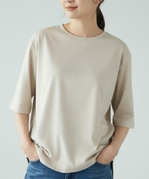 【接触冷感/UV対策/着痩せシルエット】ひんやり綿混ロゴ刺繍Tシャツ