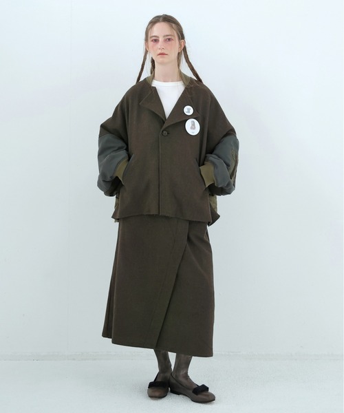 BEDSIDEDRAMA(ベットサイドドラマ)の「Dreamin' Mix Poncho Short Coat(MA-1・レディース・カーキ/ブラック・2/1)」の8枚目の写真