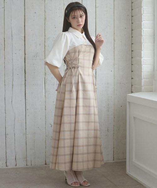 セール】assortment lace up docking dress / アソートレースアップ