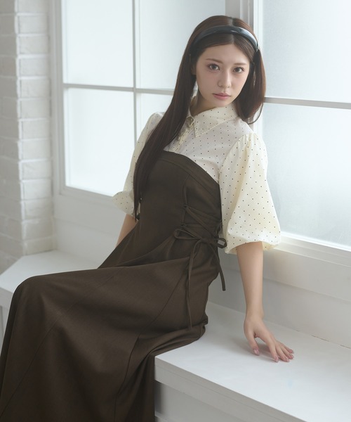 Ambre Neige（アンブルネージュ）の「assortment lace up docking dress / アソートレースアップドッキンワンピース（ワンピース・レディース・グレー系その他/ブラウン系その他/グレー/ブラック系その他/ベージュ系その他/モカ/ネイビー/ベージュ/ブラック・FREE）」の21枚目の写真