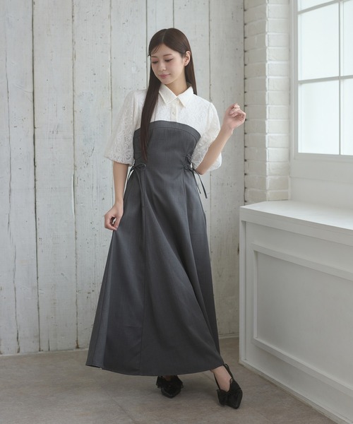 セール】assortment lace up docking dress / アソートレースアップ