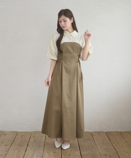セール】assortment lace up docking dress / アソートレースアップ