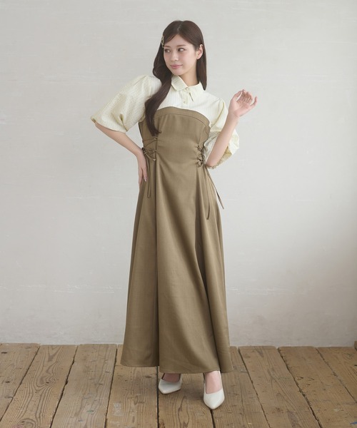 セール】assortment lace up docking dress / アソートレースアップ