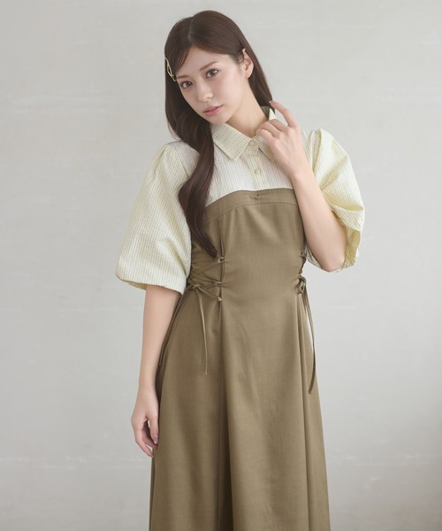Ambre Neige（アンブルネージュ）の「assortment lace up docking dress / アソートレースアップドッキンワンピース（ワンピース・レディース・グレー系その他/ブラウン系その他/グレー/ブラック系その他/ベージュ系その他/モカ/ネイビー/ベージュ/ブラック・FREE）」の11枚目の写真